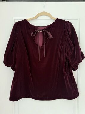 GAP Velvet Puff-Sleeve Top - Burgundy